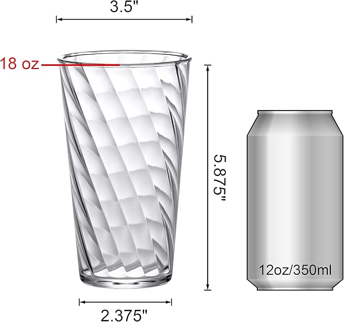 Amazing Abby - Glacier - 18-Ounce Plastic Tumblers (Set of 8), All-Clear Reusable Plastic Cups, Stackable, BPA-Free, Shatter-Proof, Dishwasher-Safe