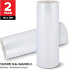 11" x 50' Vacuum Seal Bags Rolls (2 Pack), Vacuum Seal Bags for Food Saver, Freezer, Microwave, and Boil Safe Vacuum Sealer Bags Rolls