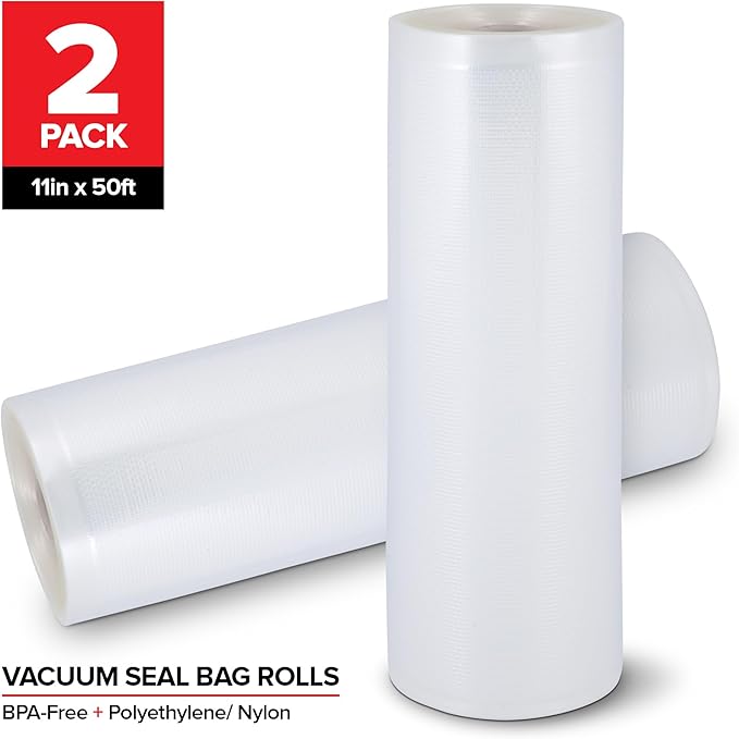 11" x 50' Vacuum Seal Bags Rolls (2 Pack), Vacuum Seal Bags for Food Saver, Freezer, Microwave, and Boil Safe Vacuum Sealer Bags Rolls
