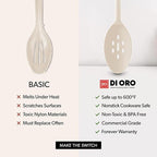 DI ORO Silicone Spoons for Cooking - Large Kitchen Spoons for Mixing, Serving, & Stirring - 600°F Heat-Resistant Non Stick Utensils – Big Solid & Slotted Basting Spoons - Dishwasher Safe (2pc, Clay)
