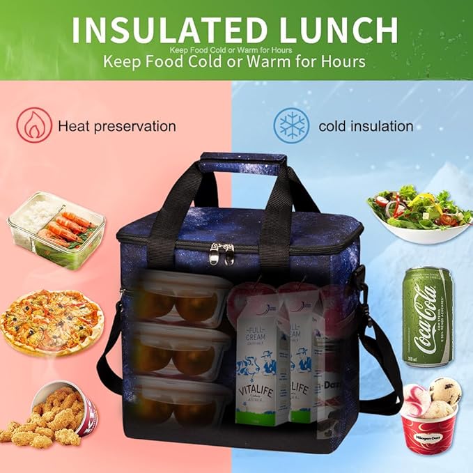 iknoe Large Cooler Bag Collapsible, 15L Insulated Bags, Leakproof Lunch Cooler Tote with Multi-Pockets for Adult, Insulated Lunch Box for Beach, Picnic,Work, Galaxy