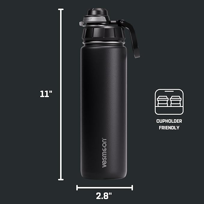Vesmoon Vessence 24 Oz Stainless Steel Tea Infuser Bottle for Loose Leaf Tea, Water, Herbs, Fruits - Triple Layered Insulated, Leak Proof Bottle with Lid and Clip Handle - 24 Hours Hot/Cold