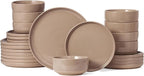 Famiware Milkyway Dinnerware Sets, 24 Piece Dish Set, Plates and Bowls Sets for 8, Cinnamon Brown