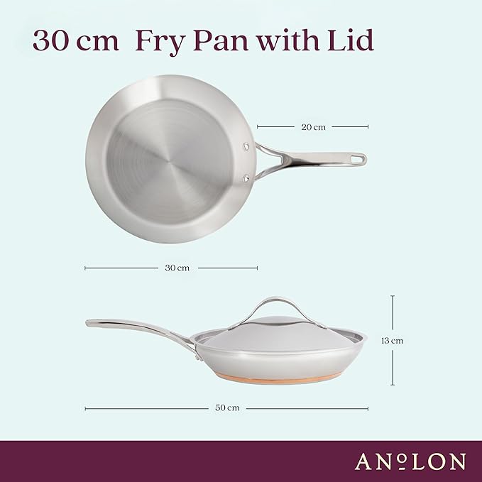 Anolon Nouvelle Stainless Stainless Steel Frying Pan / Fry Pan / Stainless Steel Skillet with Lid - 12 Inch, Silver