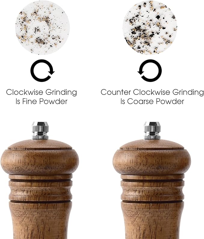Wooden Salt and Pepper Grinder Set, 8 inch Rubber Wood Salt and Pepper Mills Set of 2 with Acrylic Visible Window & Adjustable Ceramic Rotor