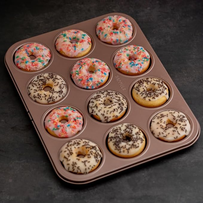 12 Well Donut Pan Nonstick, Non Toxic PFOA & BPA Free Donuts Mold for Baking, Doughnut Tin for Oven, Doughnuts Pans and Molds Non Stick Nontoxic, Baking Tray Pans & Trays without Teflon