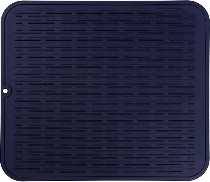 Silicone Dish Drying Mat for Multiple Usage,Easy clean,Eco-friendly,Heat-resistant Silicone Mat for Kitchen Counter or Sink,Refrigerator or Drawer Liner Navy Blue 2XL 24 inches x 18 inches