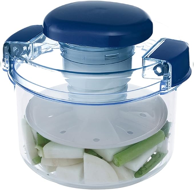 Instant Pickle Maker Vegetable Press Tsukemono Container Round Made in Japan BPA Free (Blue 0.8L)
