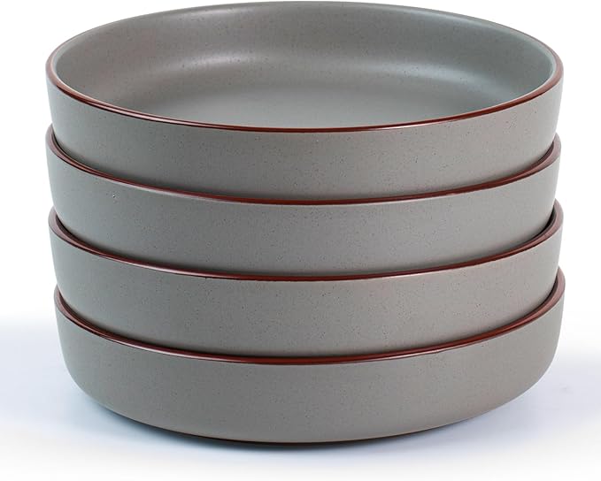 famiware Mercury Pasta Bowls Set of 4, 33 oz Large Salad Bowls, Ceramic Pasta Plates Bowls, Serving Bowls for Kitchen, Microwave & Dishwasher Safe, Dark Gray