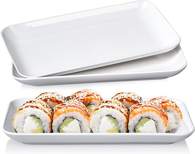 DELLING 8in White Rectangular Serving Plates-Large Serving Platter Set Salad Plates - Big Serving Trays for Parties Meat, Sushi, Dinner Plate Oven Safe Dinnerware Set of 3