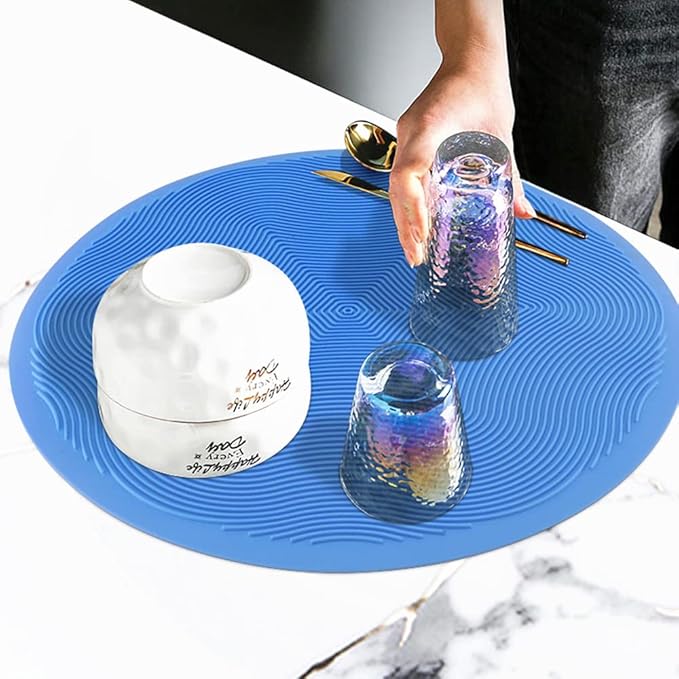 KooMall 12 10 8 Inch Multi-use Microwave Mat, Trivet, Pot Holders, Drying, Baking, Place Mat, Utensils Rest, Silicone Cover Pad for Hot Pot Pans Bowls Plates Dishes Kitchen Counter,Heat Resistant,Blue