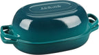 Enameled Cast Iron Oval Dutch Oven Pot with Lid, Dutch Oven for Sourdough Bread Baking, Oval Bread Pan, 7qt, Darkcyan