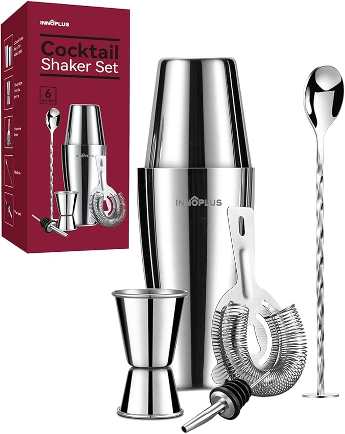 Cocktail Shaker, 27OZ Martini Shaker, Drink Shaker, Cocktail Shaker Set 6 Pcs,Boston Shaker, Bar Set, Cocktail Strainer, Bar tools, Bartender Kit, Stainless Steel Double Measuring Jigger, Mixing Spoon