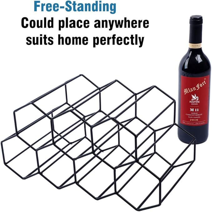 Urban Deco Small Wine Rack 9 Bottle Holder - No Need Assembly Modern Metal Wire Black Wine Storage for Countertop Table Top Coffee Bar Kitchen