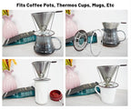 Pour Over Coffee Dripper, Stainless Steel Coffee Filter, Reusable Coffee Filter, Metal Cone Filter with Removable Cup Holder and Cleaning Brush