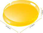 Acrylic Serving Tray with Handles Large Decorative Ottoman Tray 17x13'' Round for Bathroom Food Coffee Fruit Snack Tea Dinner Living Room, Neon Yellow