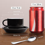 homEdge Premium Espresso Shot Cups and Saucers Set with Espresso Stainless Steel Spoons - 2.5 oz, Set of 4, Black