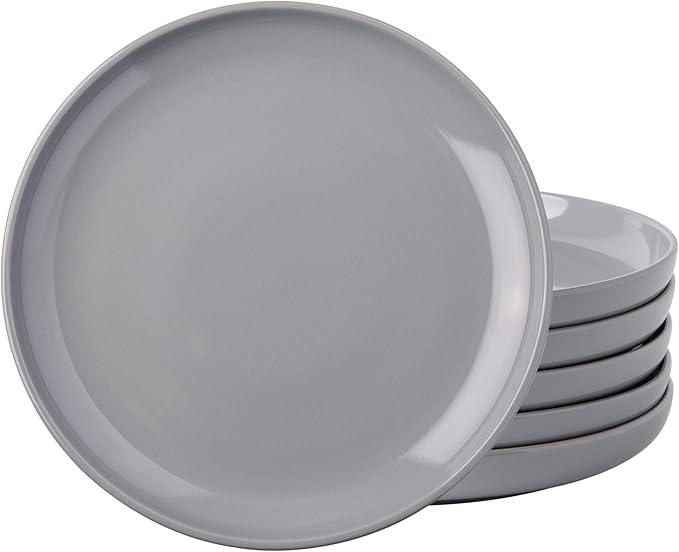 AmorArc Ceramic Dinner Plates Set of 6,10.5 inch Large Stoneware plates for Kitchen,Dinnerware Dishes set- Microwave,Dishwasher Safe,Scratch Resistant-GREY