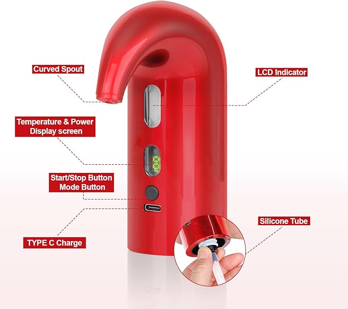 Electric Wine Aerator, One-Touch Automatic Wine Decanter for Red & White Wine, Wine Dispenser, Wine Pourer, Wine Gifts for Wine Lovers (Red)
