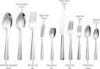 45-Piece Silverware Set Flatware Cutlery Set Service for 8, Durable Stainless Steel Tableware in Ergonomic Design Size and Weight, Kitchen Utensil Sets with Steak Knives, Rust-proof, Dishwasher Safe