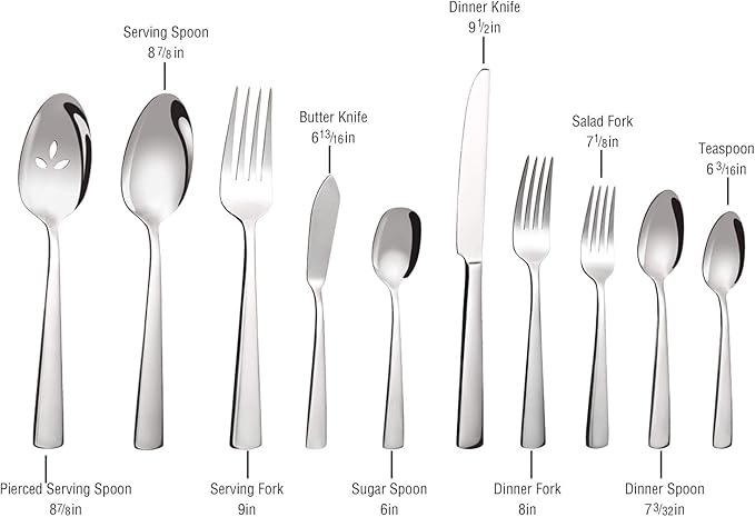 45-Piece Silverware Set Flatware Cutlery Set Service for 8, Durable Stainless Steel Tableware in Ergonomic Design Size and Weight, Kitchen Utensil Sets with Steak Knives, Rust-proof, Dishwasher Safe