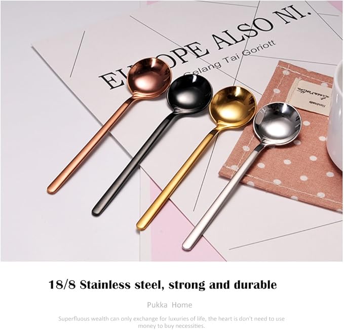 6 PCS Gold Coffee Spoons, 18/8 Stainless Steel Espresso Spoons, 5.2 Inches Vogue Mini Tea Spoon, Cappuccino Stirring Small Spoon for Dessert, Ice Cream, Frosted Handle, Sweejar (Gold)