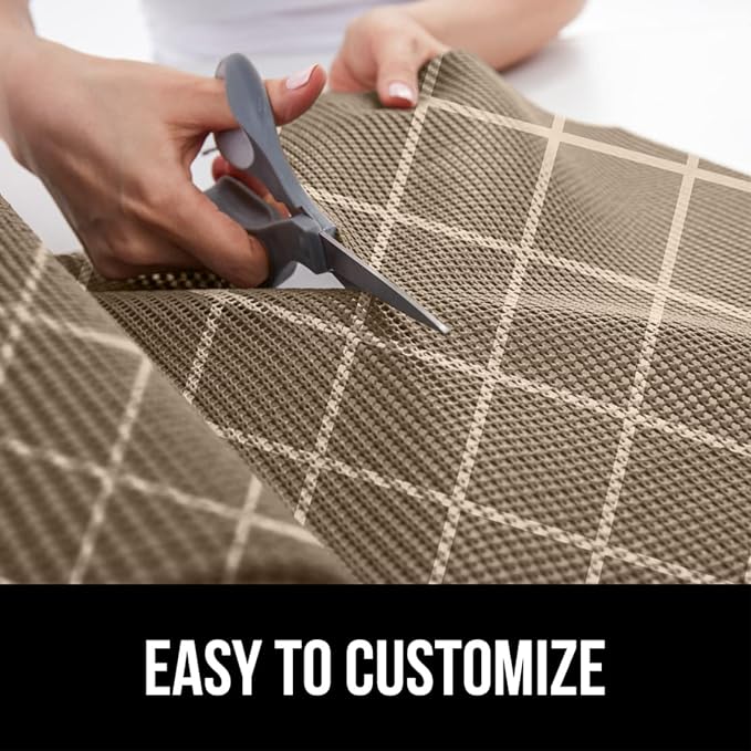 GORILLA GRIP powerGRIP Drawer Shelf and Cabinet Liner, Thick Strong Hold, Non-Adhesive Liners Protect Kitchen Cabinets and Cupboard, Bathroom Drawers, Easy Install, Breathable Mat, 12" x10', Beige