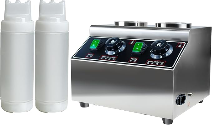 YOOKTEN Electric Sauce Bottle Warmer, 0.68x2 Qt Commercial Hot Fudge Warmer Hot Chocolate Warmer and Dispenser Nacho Cheese Warmer,86-185℉Sauce Warmer Dispenser,Double Bottles Nacho Cheese Warmer