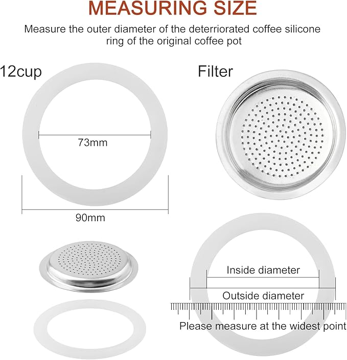 2/3/6/9/12 Cup Gasket & Filter For Stovetop Espresso Coffee Makers, Rubber Seal For Stove Top Coffee Maker Moka Pot, Silicone Gasket Seals, Espresso Machine Replacement Parts(12 cup)