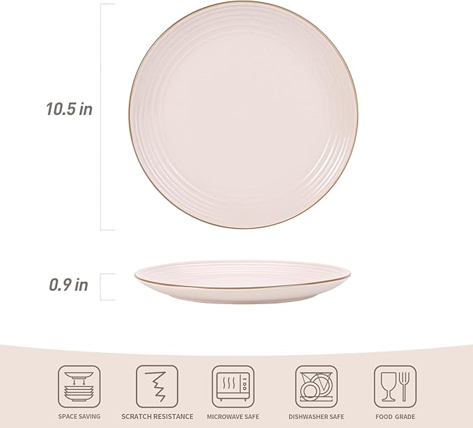 famiware Jupiter Dinner Plates Set of 6, 10.5 Inch Plate Sets, Microwave and Dishwasher Safe, Scratch Resistant, Kitchen Plates Perfect Serving Dishes, Light Pink