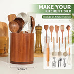 Wooden Utensil Holder, 360°Rotating 7.3'' Large Utensil Holder for Kitchen Counter, Kitchen Utensil Organizer, Utensil Crock, Farmhouse Kitchens Countertop Decor, Sapele Wood