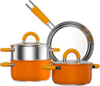 Stainless 18/8 Steel Pots and Pans Set 6 Piece, 4 3 QT Pot with Lid and Steaming, Fry Pan, Compatible with All Stovetops