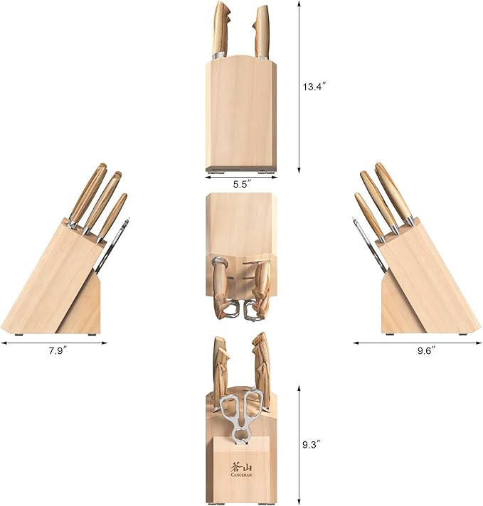 Cangshan OLIV Series 8-Piece Knife Block Set, Forged Swedish 14C28N Steel, Maple Block, 501684