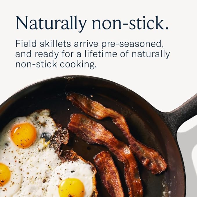 Field Company 10.25-Inch Cast Iron Skillet – Pre-Seasoned Frying Pan for Searing, Baking & Everyday Cooking, Lighter & Easy to Handle, Smooth, Made in USA (No.8, 2–4 Servings)