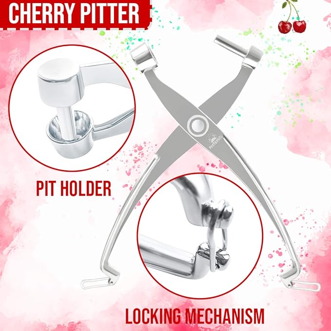 Cherry Pitter Tool Pit Remover with Locking Mechanism | Cherry Picker | Cherry Seed Remover for Baking, Olive Pitter Kitchen Accessories | Cherry Pitters Machine for Making Fresh Cherry Dishes