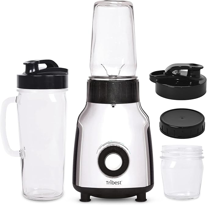 Tribest PBG-5050-A Portable Blender for Shakes and Smoothies with Glass Blender Cups, Chrome