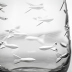 Rolf Glass School of Fish Clear Stemless Wine Glass | Set of 4 Stemless Glasses | 15oz Glass Tumblers | Engraved Lead-Free Coastal Glassware | Made in the USA