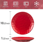 vicrays Ceramic Dinner Plates Set, 10 Inch, Microwave, Oven, Dishwasher Safe, Round, Porcelain Fluted Suitable for Steak, Pasta, Pizza, Home, Restaurant - Set of 6 Red