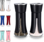 Black Salt and Pepper Shakers by Aelga, Salt Shaker with Adjustable Pour Holes, Black Kitchen Accessories, Decor for Kitchen,Restaurants,Camp,BBQ