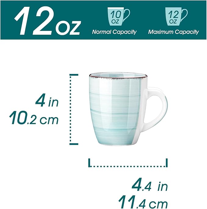 vancasso Bonita 12 Oz Coffee Mugs Set of 6, Ceramic Coffee Cups for Cappuccino, Latte, Tea, Cocoa, Cool Color