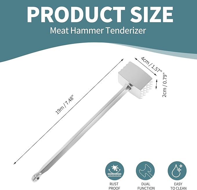 VOCOSTE Meat Tenderizer Mallet, Aluminum Alloy Kitchen Double-sided Square Meat Pounder Flattened, Meat Mallet Hammer, Steak Chicken Beef Tenderizer Tool