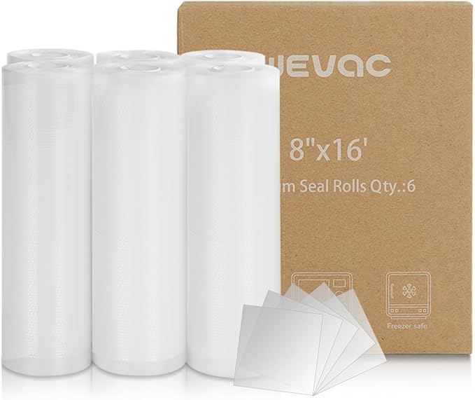 Wevac Vacuum Sealer Bags 8x16' Rolls 6 pack for Food Saver, Seal a Meal, Weston. Commercial Grade, BPA Free, Heavy Duty, Great for vac storage, Meal Prep or Sous Vide