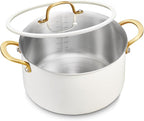 BEZIA 8 Quart Tri-Ply Stainless Steel Pot with Lid, Sturdy & Double Handle, Compatible with Most Cooktops, Even Heat Distribution, Perfect for Stews, Simmering & Soups