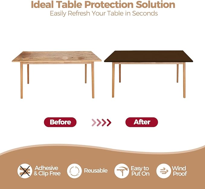 SereneGrace Elastic Table Cover, Windproof Tablecloth, 24x48 Inch Reusable Spandex Fitted Stretch 4-Foot Rectangle Table Cloth for Dining Room, Banquets, Events, Craft Displays, Parties, Brown
