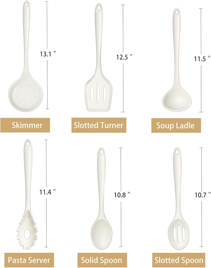 TeamFar Silicone Cooking Utensils Set, Kitchen Utensils Set of 6 for Non-stick Cookware, for Cooking/Turning/Stirring/Mixing, Healthy & One-Piece, Heat Resistant & Non-Scratch, Dishwasher Safe, White