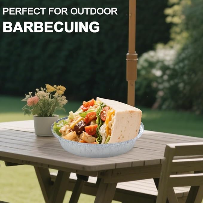 Aluminum Pans 9” Round Foil Pans (50Pack) Baking Pans Roasting Pan Great for Cooking, Heating, Storing