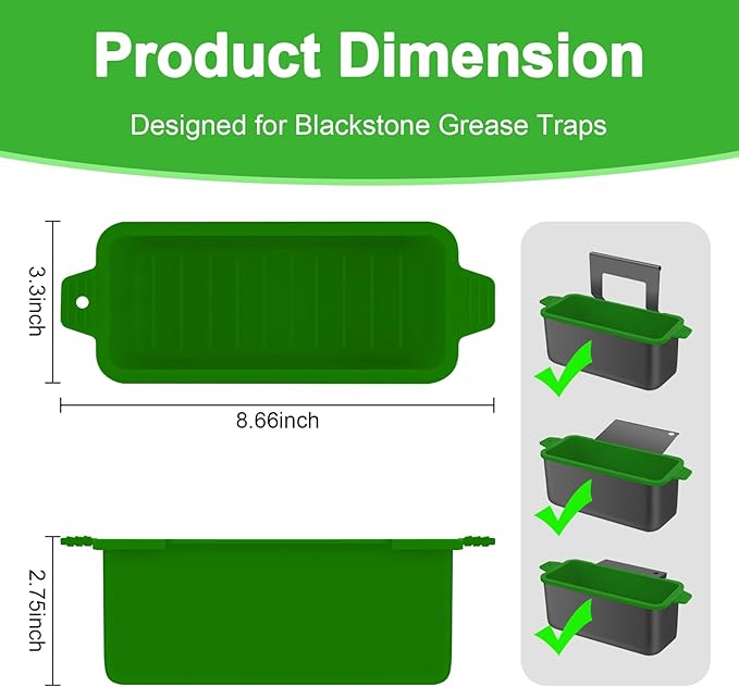 2 PCS Silicone Grease Cup Liners for Blackstone 36 28 22 17 Inch Griddle,Reusable Grease Catcher Cup Liner Grill Grease Tray,Durable Drip Pans Blackstone Griddle Accessories,Green