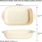 Rectangular Porcelain Baking Dish Set,Au Gratin Dishes,Casserole Dish, Ramekins 21 oz Bakeware Set of 2,Lasagna Pans for Cooking,Cake Dinner,Kitchen, Carry Handles 9.5" x 5.5" (Beige