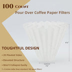 Pour Over Coffee Paper Filters 100 Count, Designed for Stagg XF, Kalita 185, Brumate & Chemex 6-Cup Pour Over Brewers, White Disposbale Coffee Filters Large Cone Shape Dripper Accessories