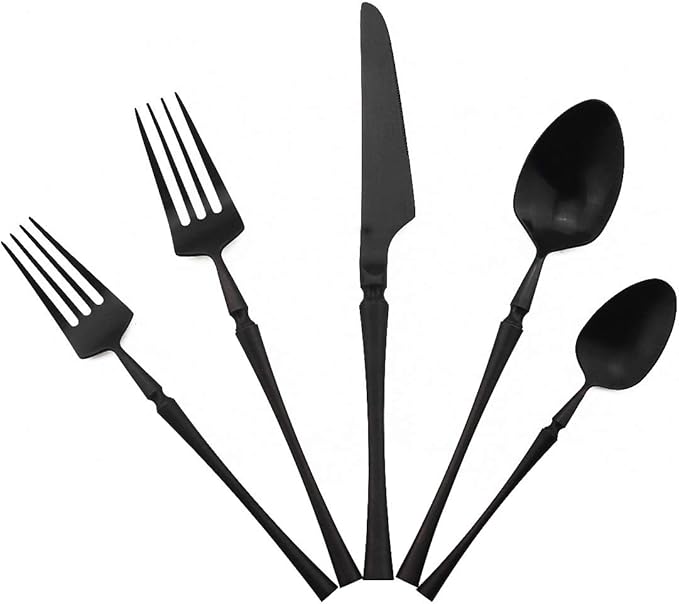 Gugrida Unique & Beautiful Flatware Set - 5 Piece Iridescent Silverware Sets | 18/10 Stainless Steel Reusable Cutlery Set | Black Utensils Service For 1 with Dessert Fork, Knife, Spoon, Dinner Fork